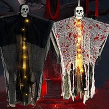 36" Halloween Hanging Ghost Decorations Outdoor, 2Pack Halloween Scary Flying Skeleton Ghost Decor for Haunted House Party Outside Indoor