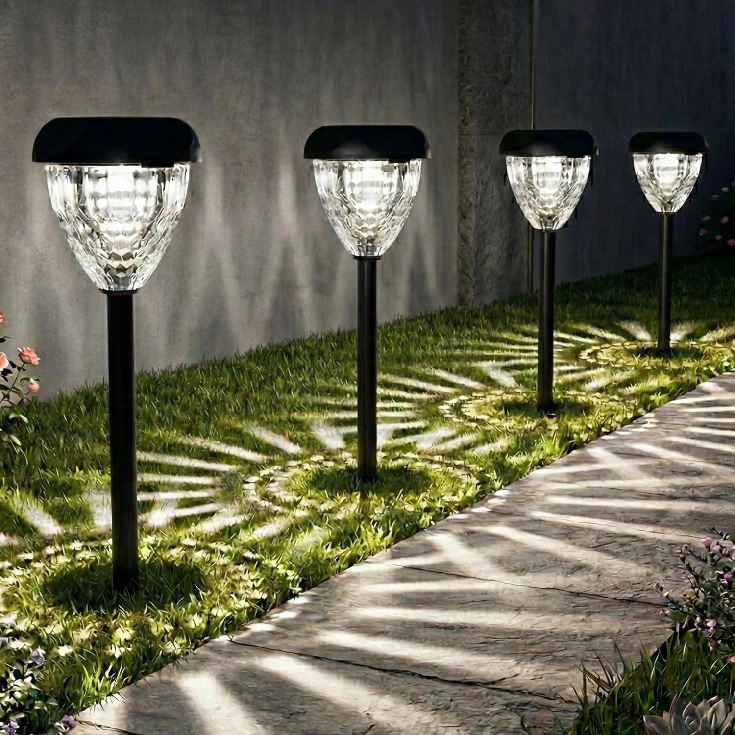 Ensenior Solar Pathway Lights Outdoor - 14.17" Height, 6500K LED Landscape Garden Lights, IP65 Waterproof, Tool-Free Auto ON/Off for Garden Yard Patio Walkway Landscape, 8-Pack