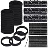 220Pcs Bobby Pins, Hair Ties and Rubber Hair Bands, 100pcs Black Bobby pins for Women 100pcs Hair Elastics 20pcs Hair Ties No Damage, Hair Accessories for Women Black