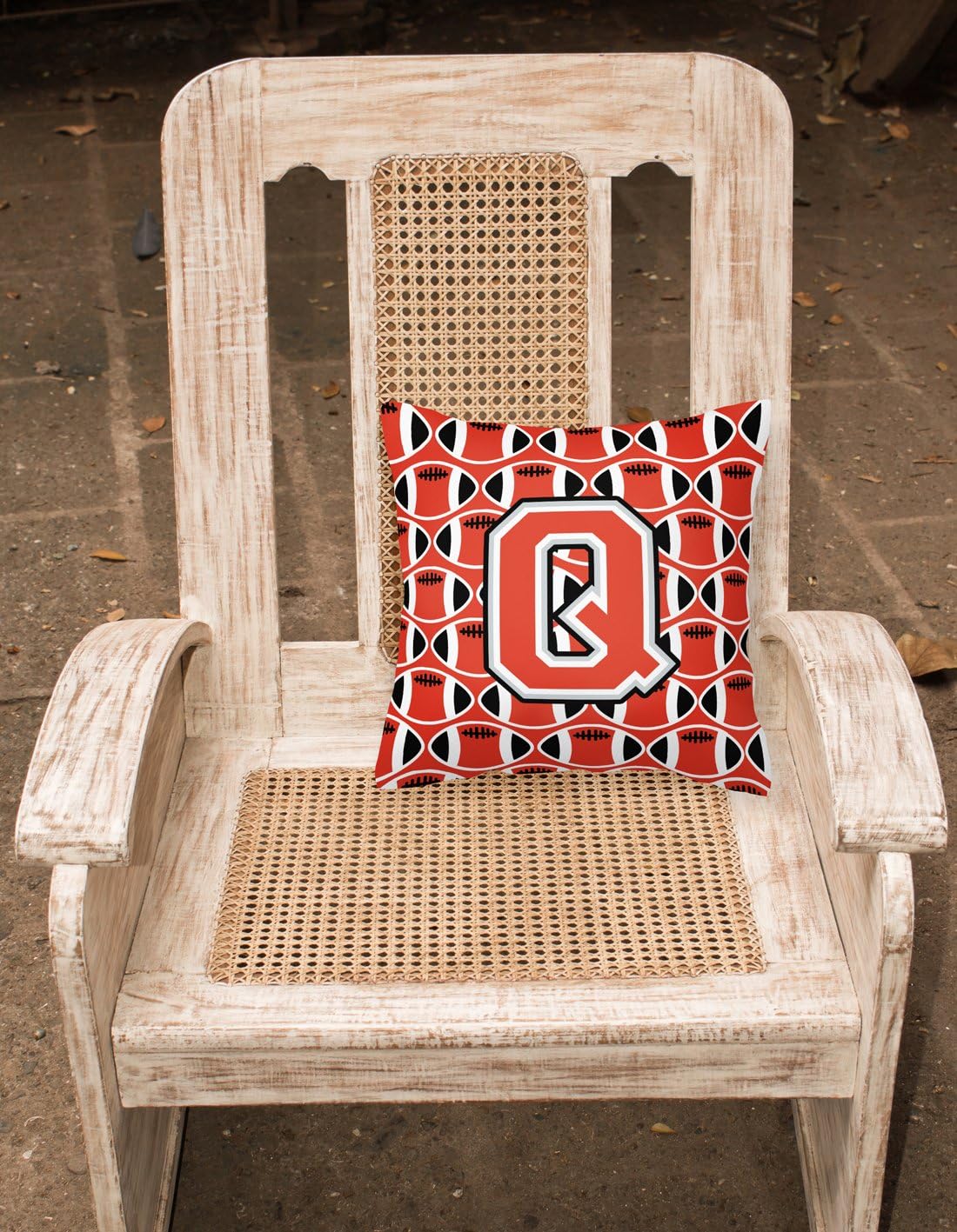 Caroline's Treasures CJ1067-QPW1414 Letter Q Football Scarlet and Grey Fabric Decorative Pillow Machine Washable, Indoor Outdoor Decorative Pillow for Couch, Bed or Patio, 14Hx14W