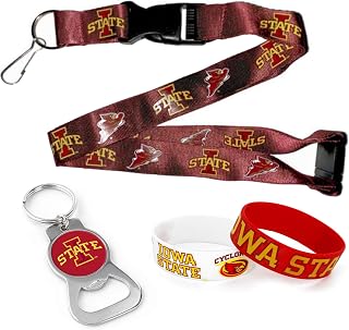 aminco NCAA Team Lanyard, Bottle Opener Keyring and Rubber Wristbands Gift Bundle