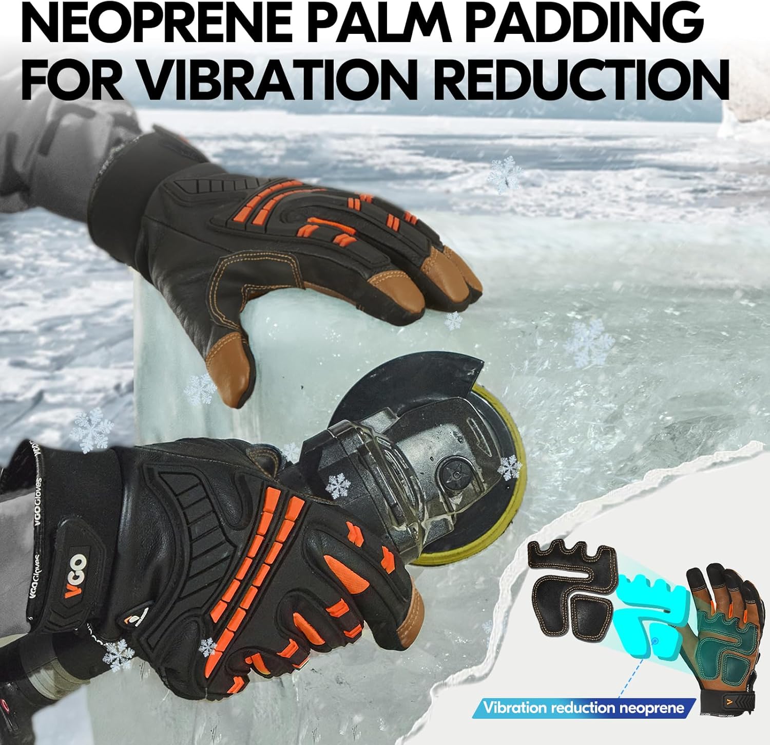 Vgo... -4℉ or above Winter Waterproof High Dexterity Heavy Duty Mechanic Glove, Anti-vibration, Anti-abrasion, Touchscreen (1 Pair,XL,Orange,GA8954FW) - Image 5