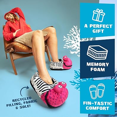 Coddies Cuttlefish Plush Animal Slippers - Memory Foam, Funny Gag Gift, Animal House Shoes for Men, Women & Kids (8-11 Men | 10-13 Women)