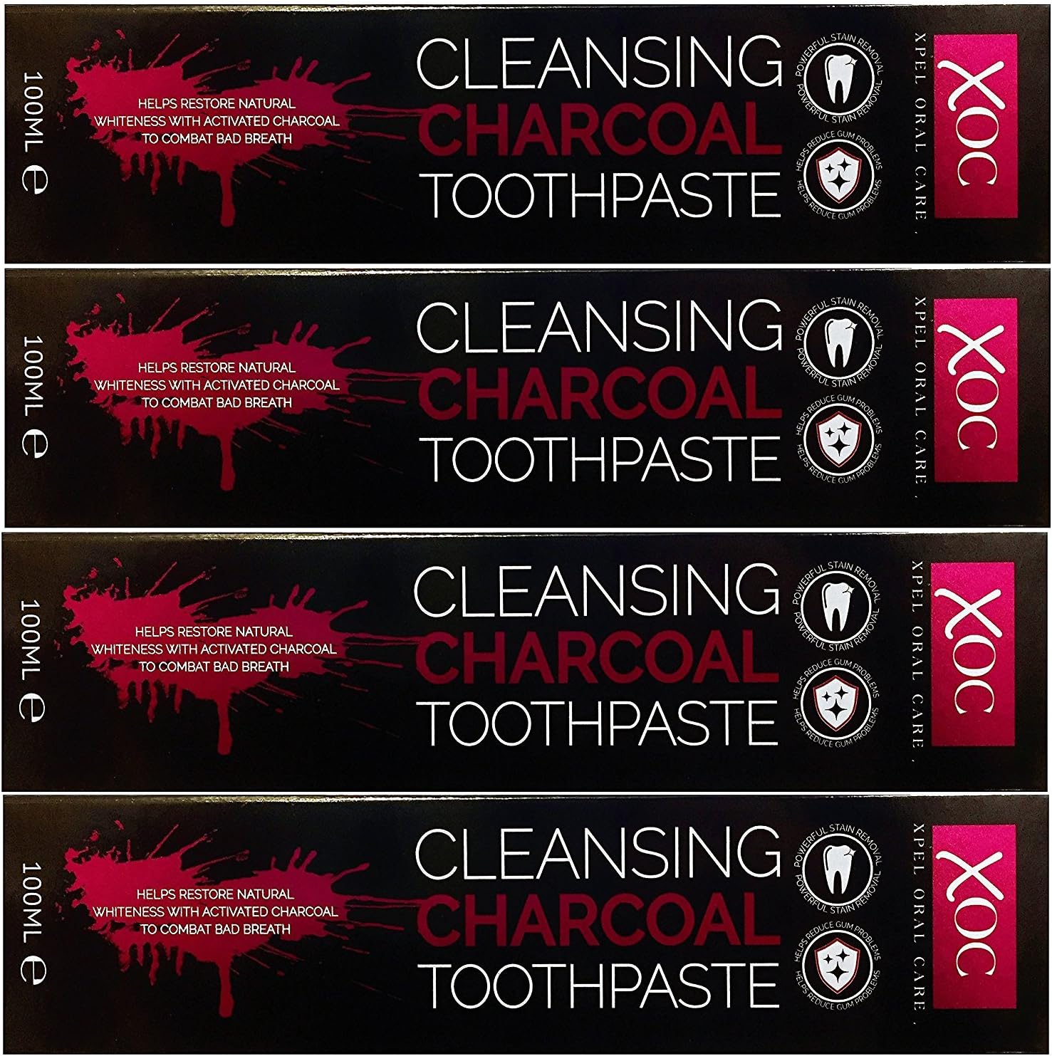 XOC Cleansing Charcoal Toothpaste (4 x 100ml) Whitening