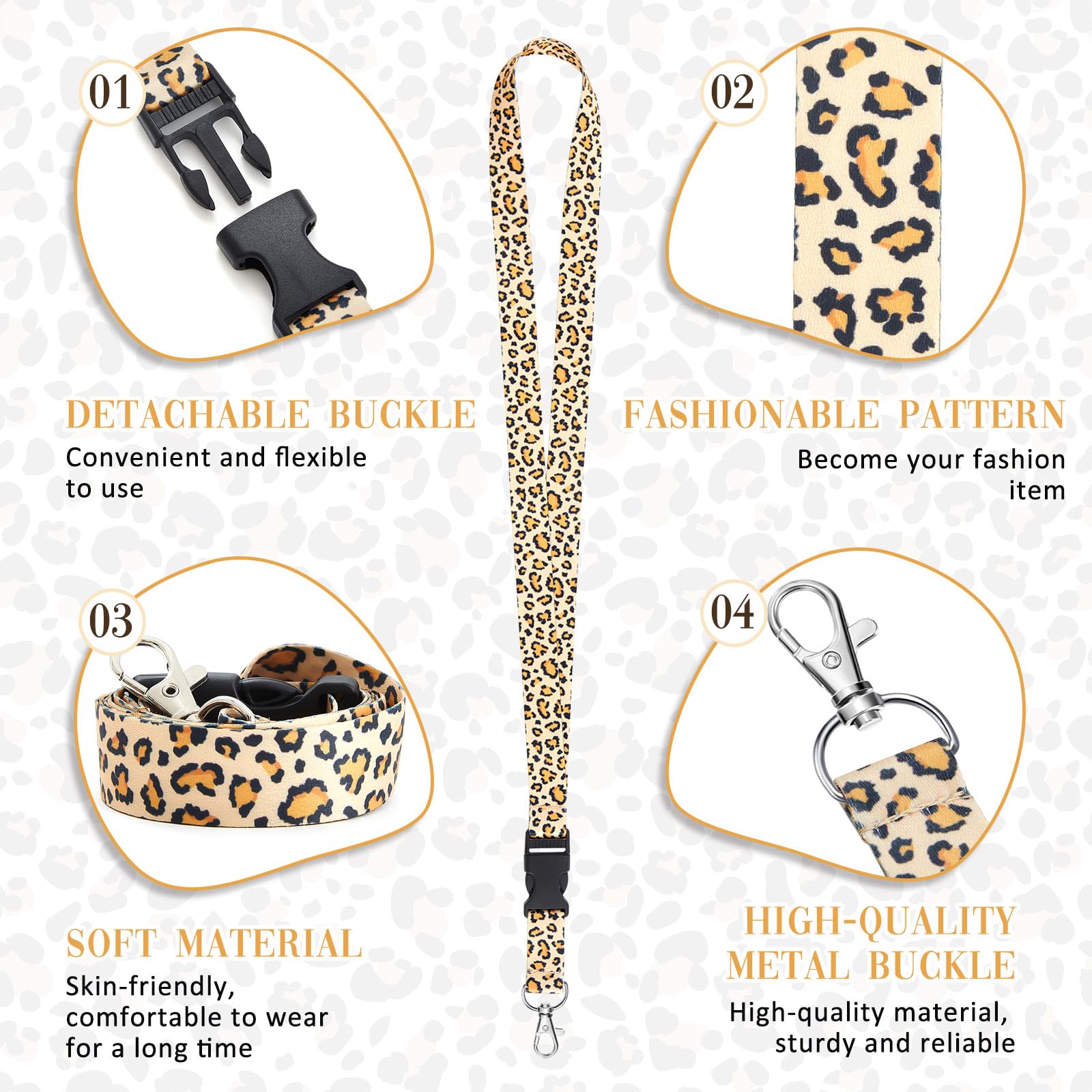 Zonon 2 Sets Cute Lanyard with Card Holder Neck Strap Lanyard and Waterproof Transparent PVC ID Badge Holder for ID Card Office School Supplies Travel (Leopard Style) - Image 3