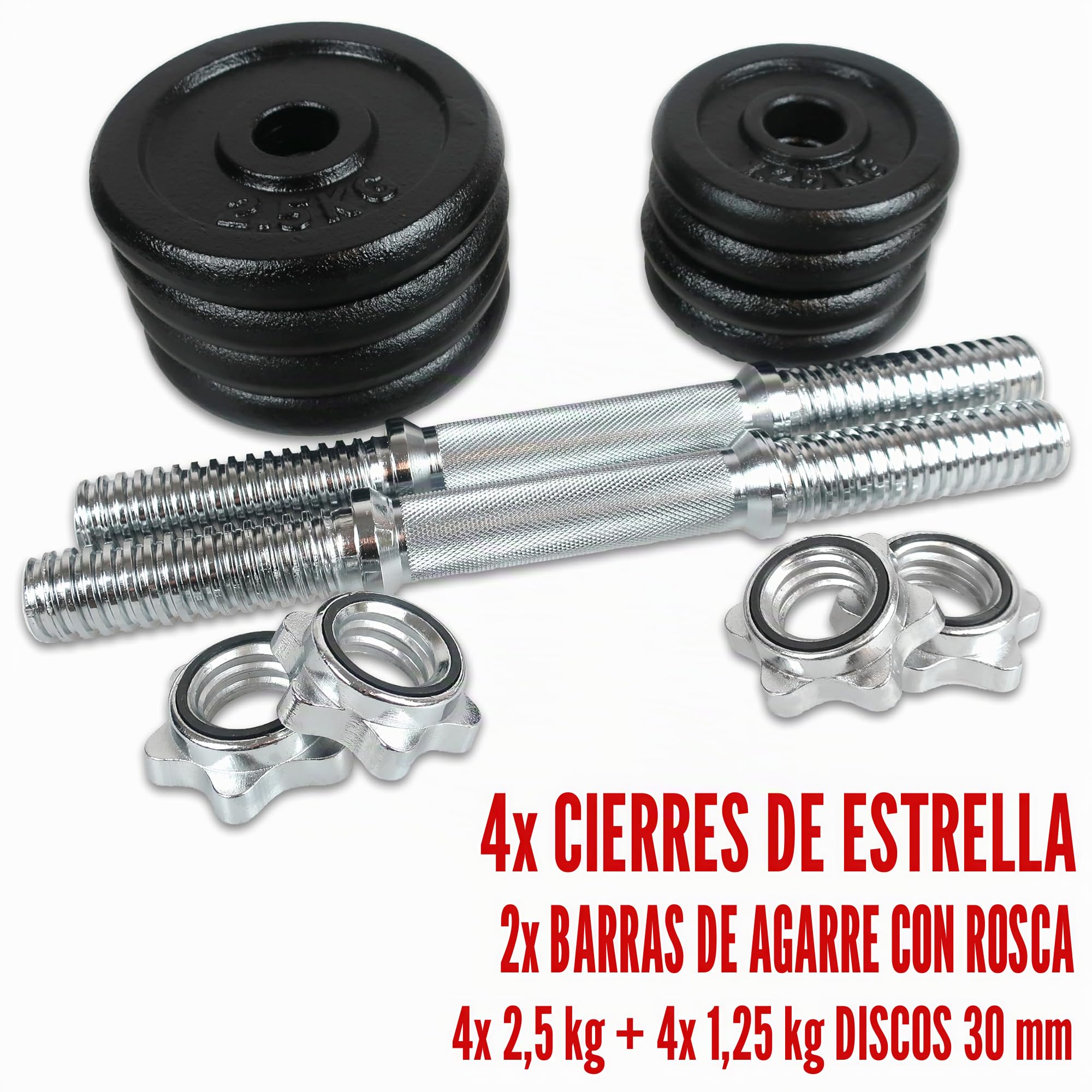 C.P.Sports Juego de mancuernas o mancuernas de hierro fundido de 20 kg/25 kg en maletín | par de mancuernas o barra + discos + cierres | deportes de fuerza, entrenamiento de pesas, culturismo,
