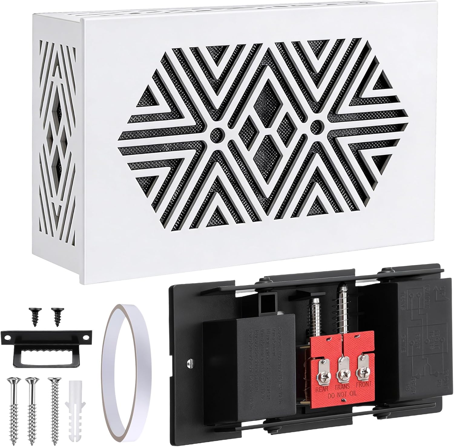 Doorbell Chime Box Wired, 16V 10VA Wired Mechanical Doorbell Chime with Wooden Cover, Front and Rear Door Bell Chimes for Home Wall Inside with Screws & Adhesive Tape, Two Loud Sounds (White)