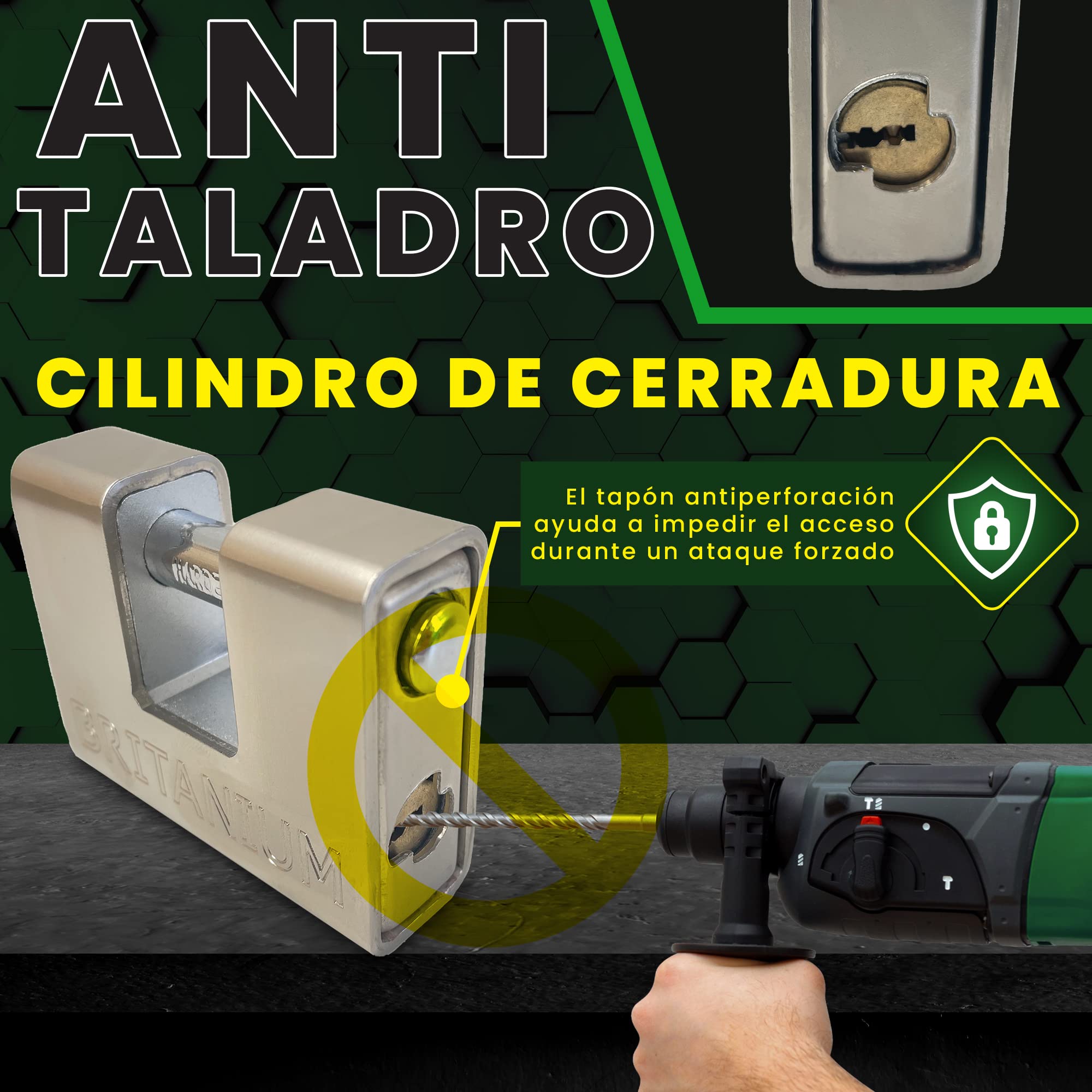 BRP74 Candado de Seguridad Blindado de Alta Seguridad. Cerradura para Contenedor. Cilindro de Seguridad Antitaladro y Resistente. Candados para Puertas, Motos, Cobertizos y Garajes