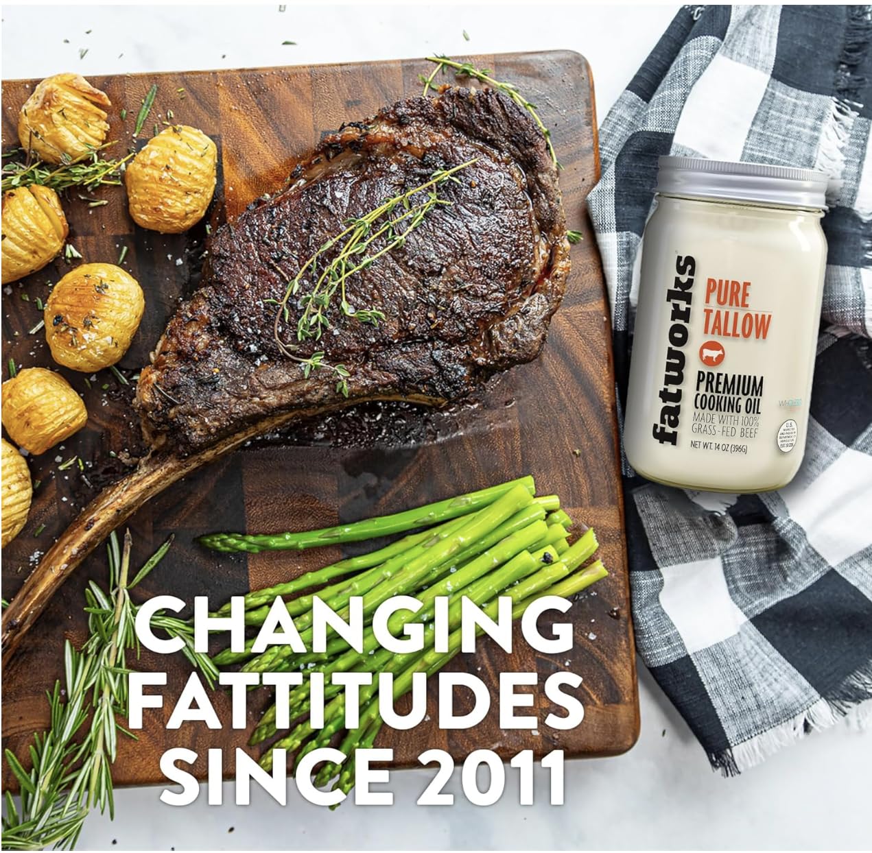 Fatworks 100% Grass Fed & Grass Finished, Pasture Raised Beef Tallow, Artisanally Rendered, WHOLE30 Approved, KETO, PALEO, 28 oz.