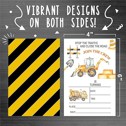 Miniatura 3 de Construction Zone Invitación para fiesta de cumpleaños, excavadora, camión volquete invitaciones para niños, adolescentes, niños y niñas, 20