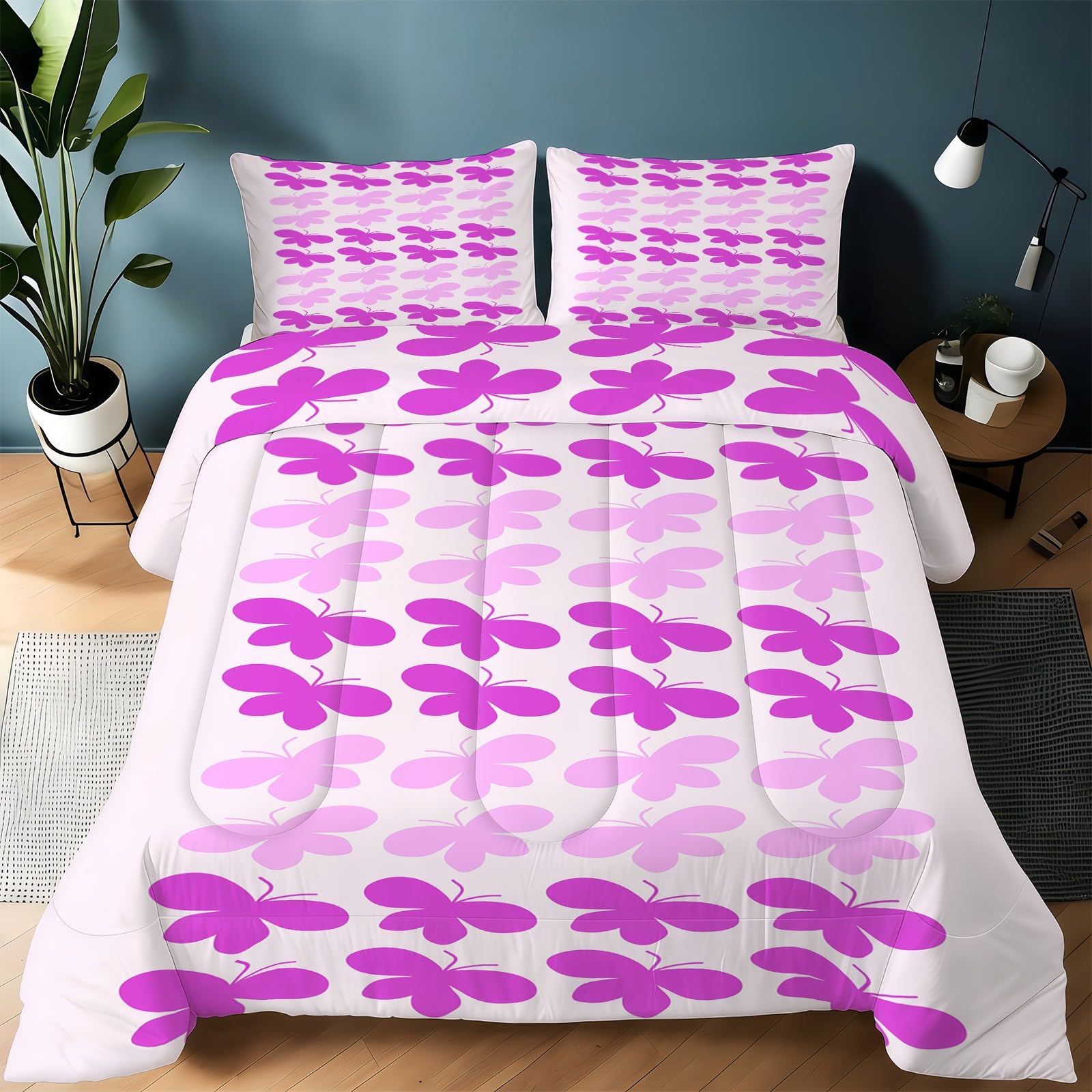 Genérico Edredon Cama 150 Mariposa Edredón Nordico Adulto sin Funda Reversible Rosa y Morado Estampado Suave Ligero Transpirable Duvet 220x240 cm Incluye 2 Fundas de Almohada 50x75 cm YUb143