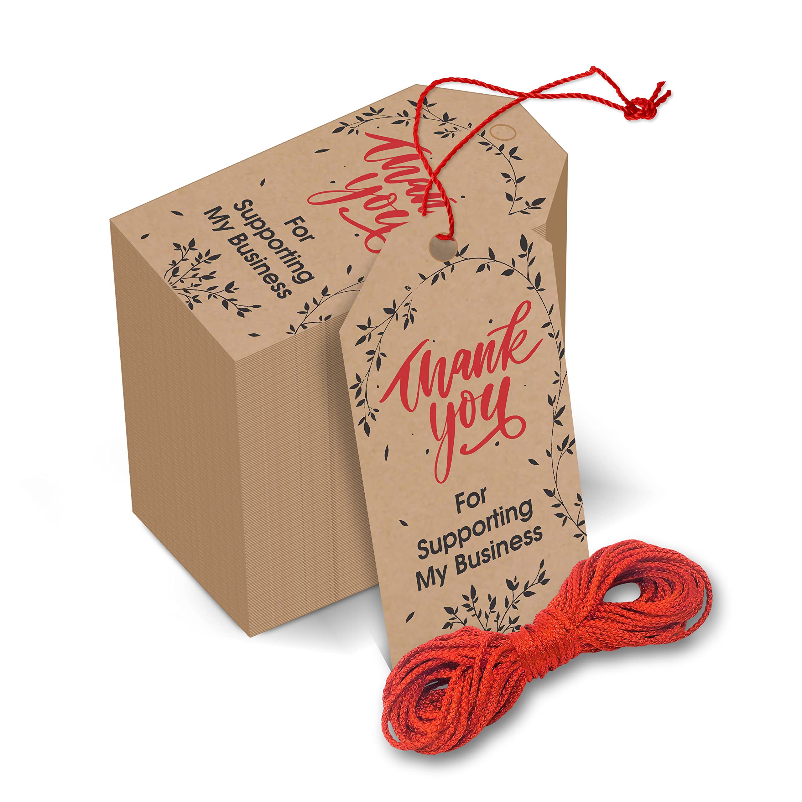 Clickedin - Thank You Brown Tags for Packaging with String 50 Pieces