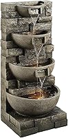 VEVOR 4-Tier Outdoor Water Fountain with LED Lights & Pump - 35.6" Cascading Industrial Waterfall for Garden, Patio, Indoor