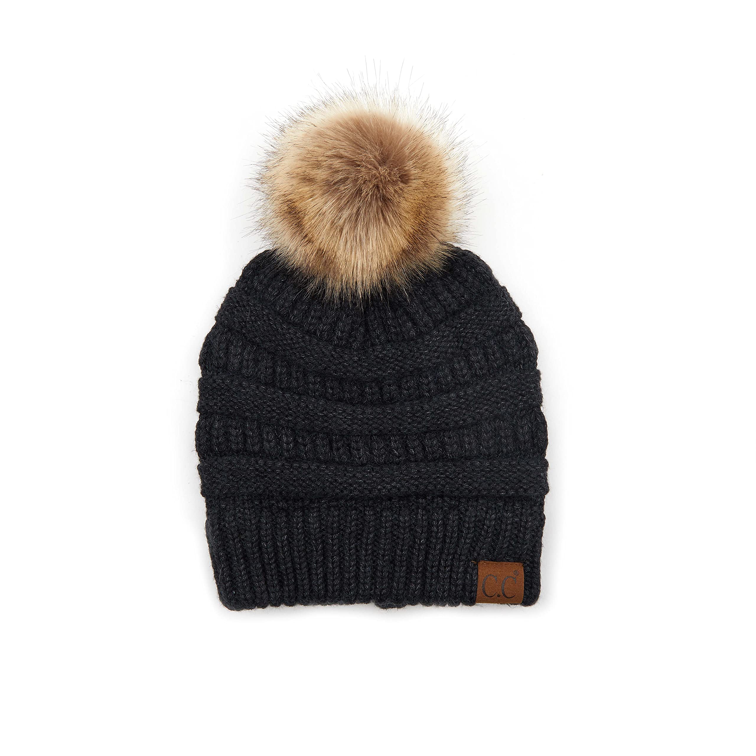 C.CHatsandscarf Exclusives Unisex Solid Ribbed Beanie with Pom (HAT-43)