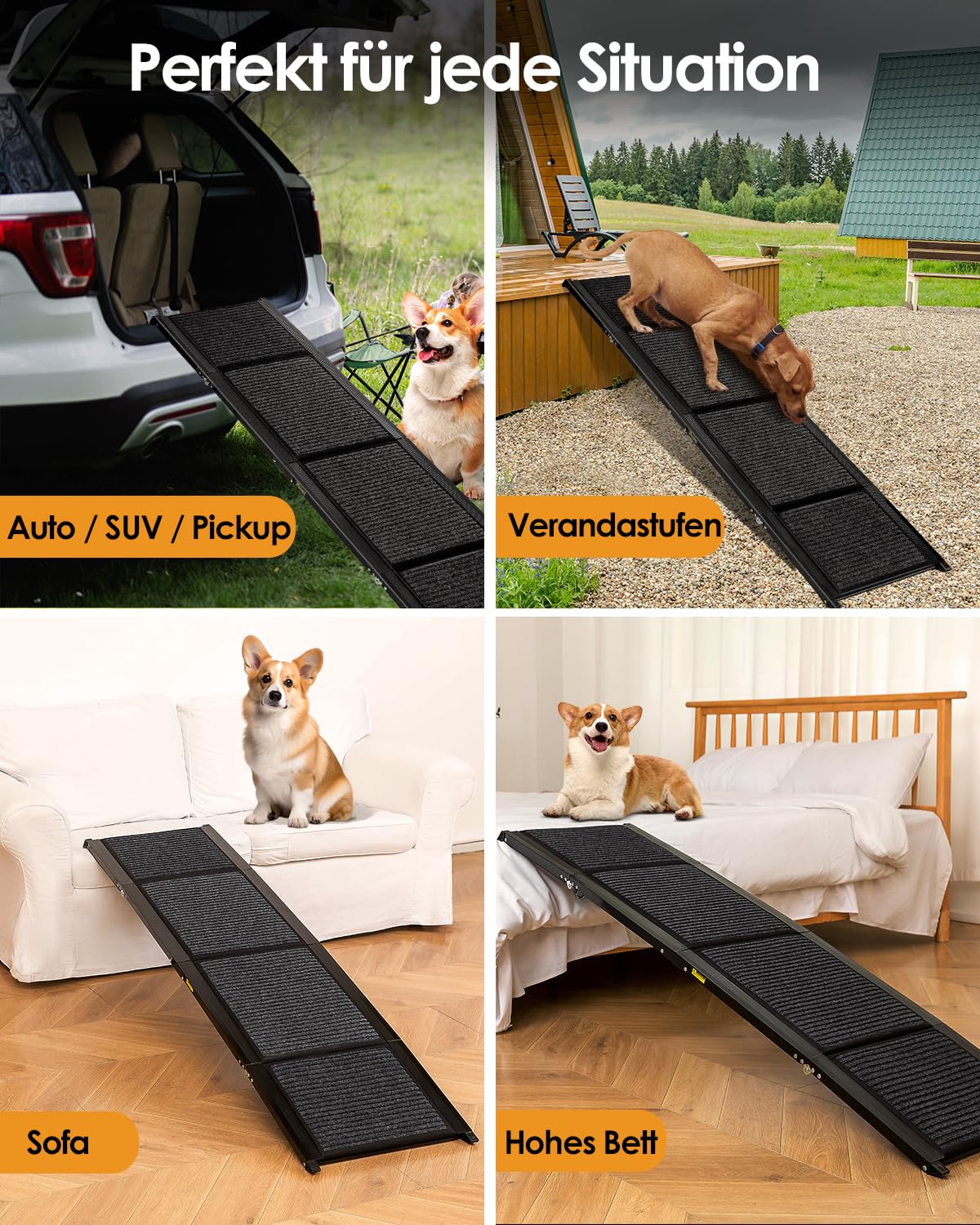 derimkcoa 180cm Hunderampe Auto Klappbar, Hundetreppe Auto mit Rutschfester Teppich, rutschfest Hunderampen für Autos, LKWs und SUV