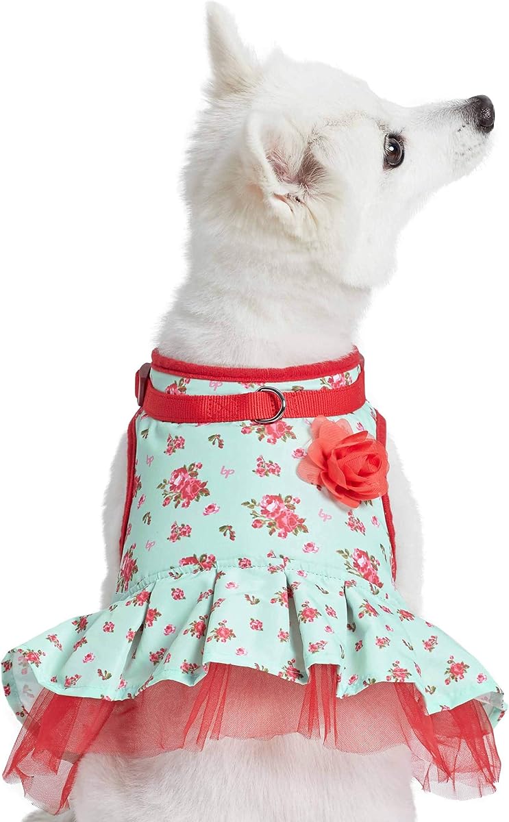 Blueberry Pet Vestido de arnés para perro, suave y cómodo, inspirado en el aroma primaveral, floral, sin tirones, de malla, color turquesa, contorno de pecho de 14 a 16 pulgadas, talla XS, arneses ajustables para perros