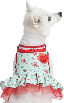 Blueberry Pet Soft & Comfy Spring Scent Inspired Floral No Pull Mesh Puppy Dog Costume Harness Dress, Turquoise, Chest Girth 14"-16", X-Small, Adjustable Harnesses for Dogs