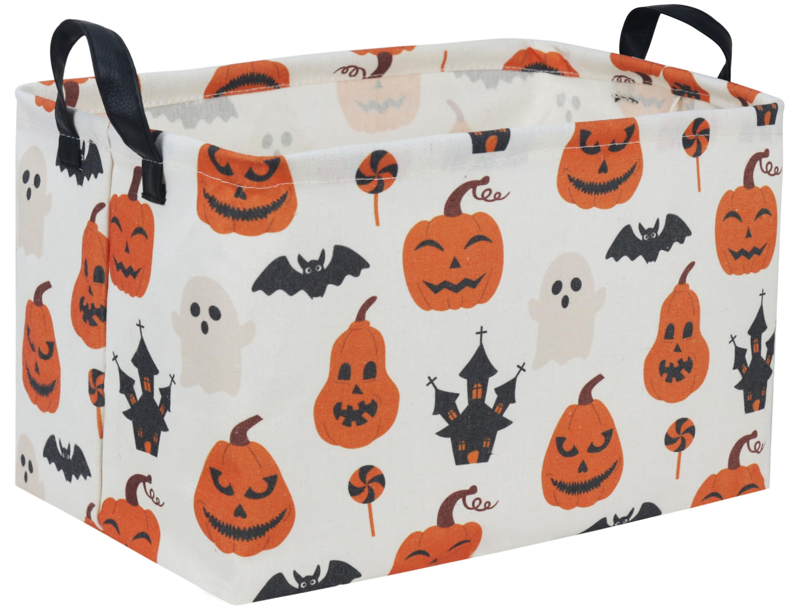 Essme Rectangular Halloween Basket,Kids Basket Empty with Handles,Cute Baskets for kids Room Decor,Boys and Girls, Candy Bins.( Castle Halloween).