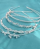 Vista 6 de Wecoe Paquete de 4 tocados nupciales de diamantes de imitación azul claro – Diademas de metal con hojas de mariposa de cristal para mujeres, niñas