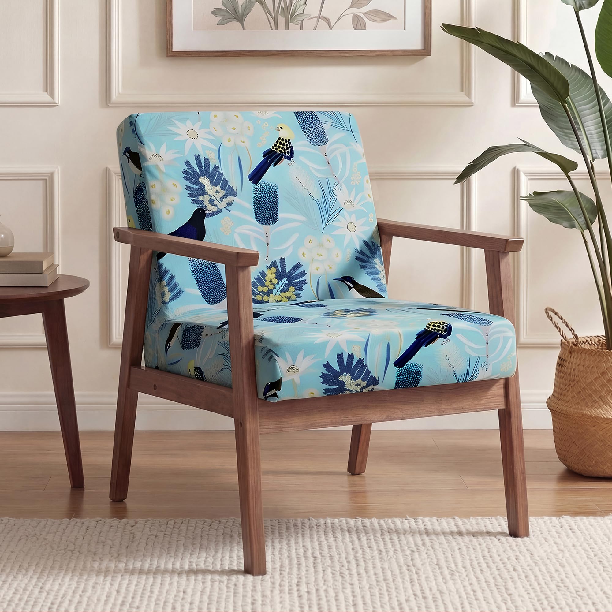 HOKIPO ‘Whispers of Nature’ Premium Velvet Printed Sofa Seat Cushion Cover Set | Anti-Slip Stretch Fit Slipcover for 1/2/3 Seater – Pack of 2, Blue Bird Garden (IN-888-D5*2)-picture-15
