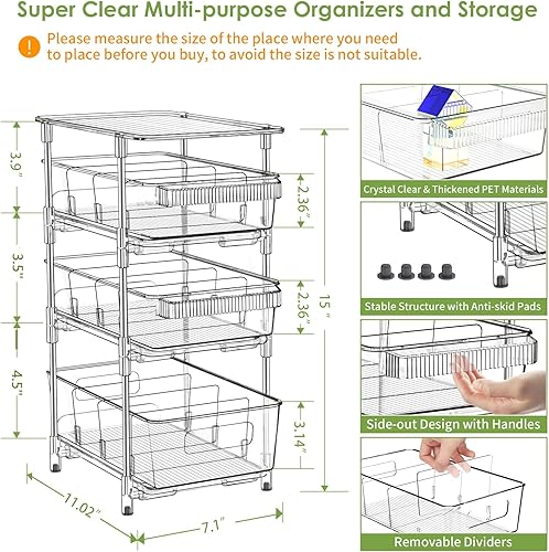 Miniatura 3 de Juego de 2 botiquines de 4 niveles con divisores, multiusos, para baño, organizador de almacenamiento de aperitivos, organizador de cajones y