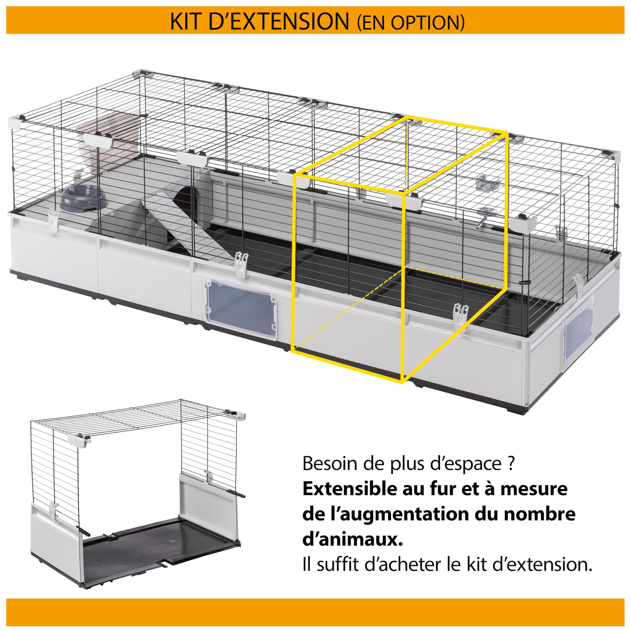 Ferplast, Cage pour Lapins, Cage pour cochons d'Inde, cobayes, Modular 1, Extensible, Cage à Lapin, Accessoires Inclus, Facile à Nettoyer, 74 x 72 x h 56 cm