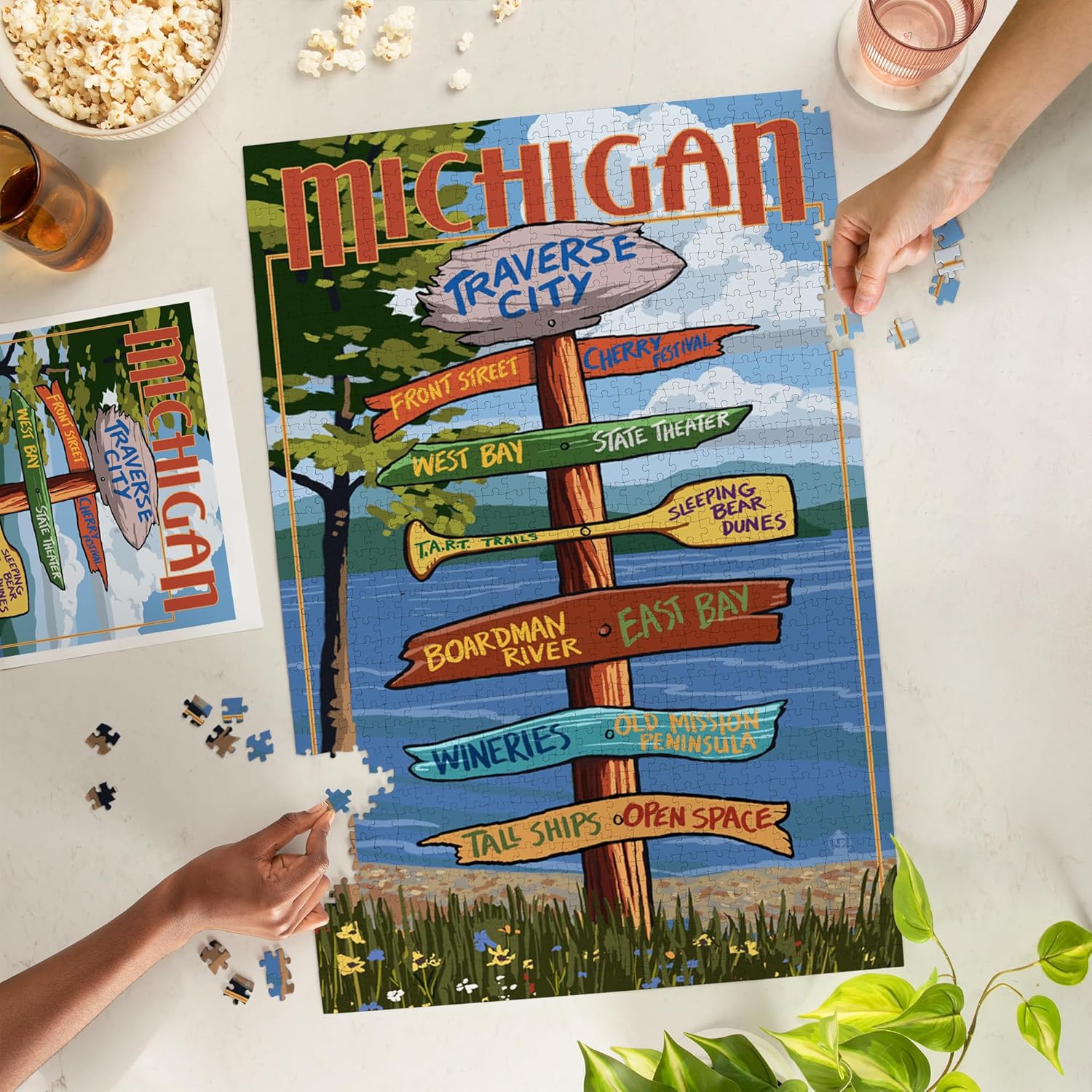 Traverse City, Michigan, Destinations Sign (1000 Piece Puzzle, Challenging Jigsaw Puzzle for Adults, Made in USA)