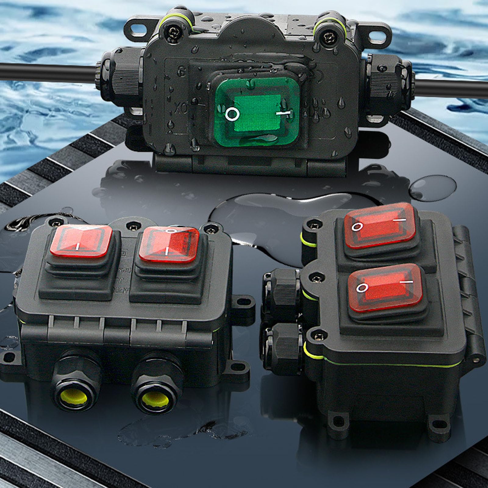 Marine Rocker Switch, IP68 Water Proof Marine Switch with Junction Box, Single Head Inline Power Cord Ship Type Switch for Outdoor, PA66 Shell
