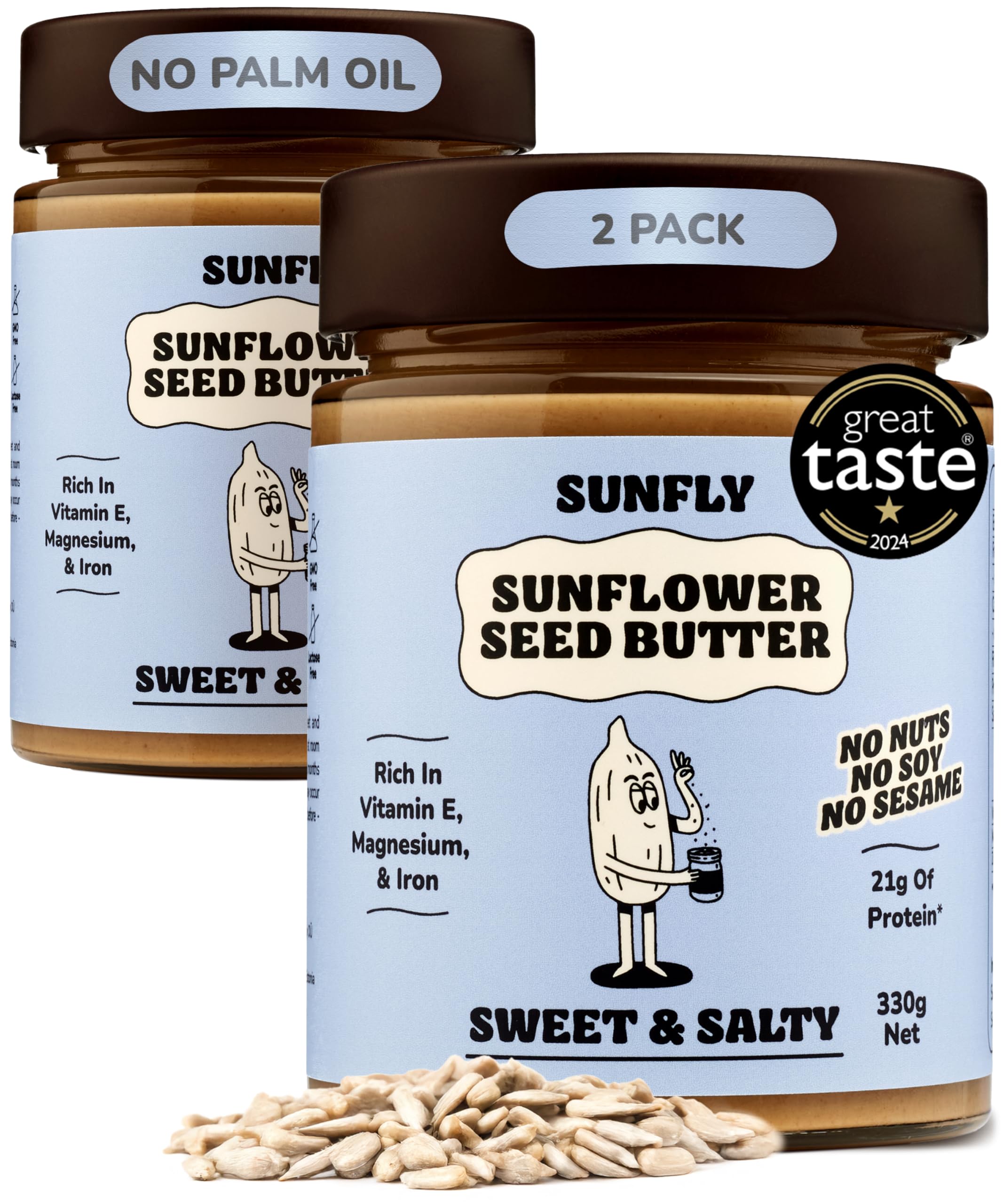 SUNFLY Sweet & Salty Sunflower Seed Butter – Palm Oil Free, Peanut Butter Alternative - Nut-Free, High-Protein, Vegan Spread - Top 14 Allergen & Soy Free - Rich in Vitamins & Minerals - 2 x 330g