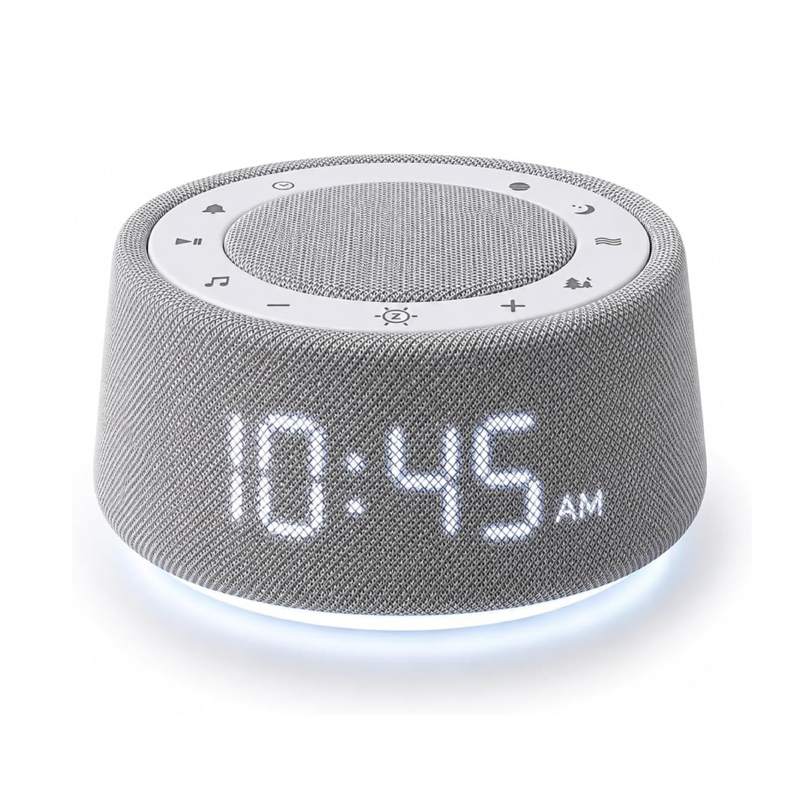 Wecker mit weißem Rauschen für Schlafzimmer, Bluetooth-Lautsprecher mit Schlafgeräuschen und Umgebungsnachtlicht, digitale Nachttischuhr für Erwachsene und schwere Schläfer, Grau