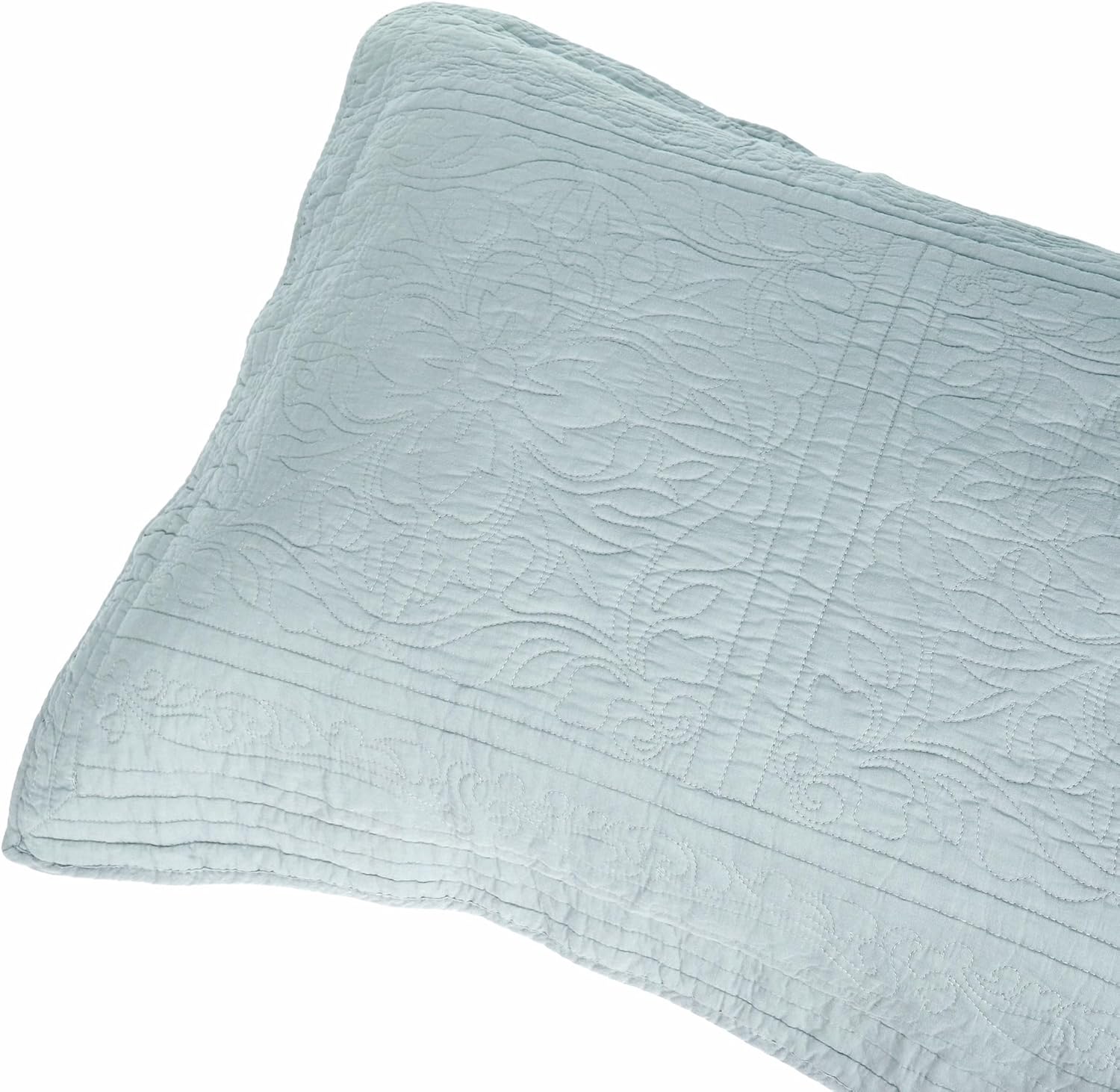 Cotton Quilted Pillow Shams Queen Size Set of 2, Floral Decorative Pillow Covers, White Pillow Case with Envelope Closure 20 x 27 inch (Cyan)