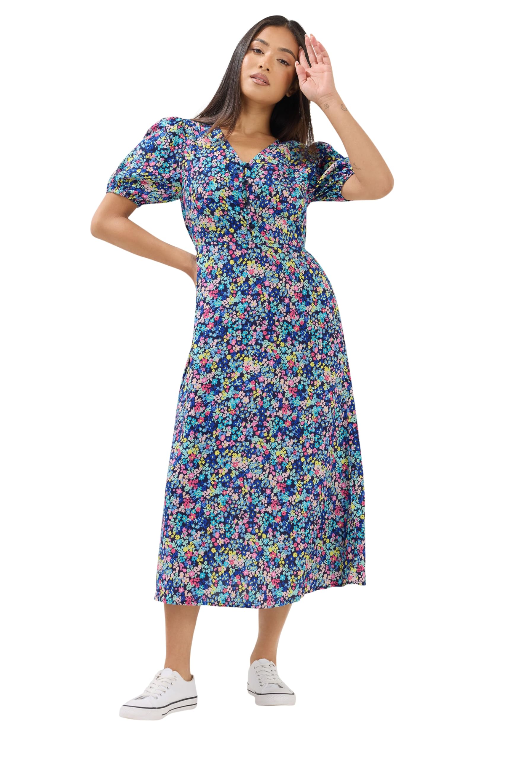 M&Co Women's Multi Petite Ditsy Maxi Dress Size 14