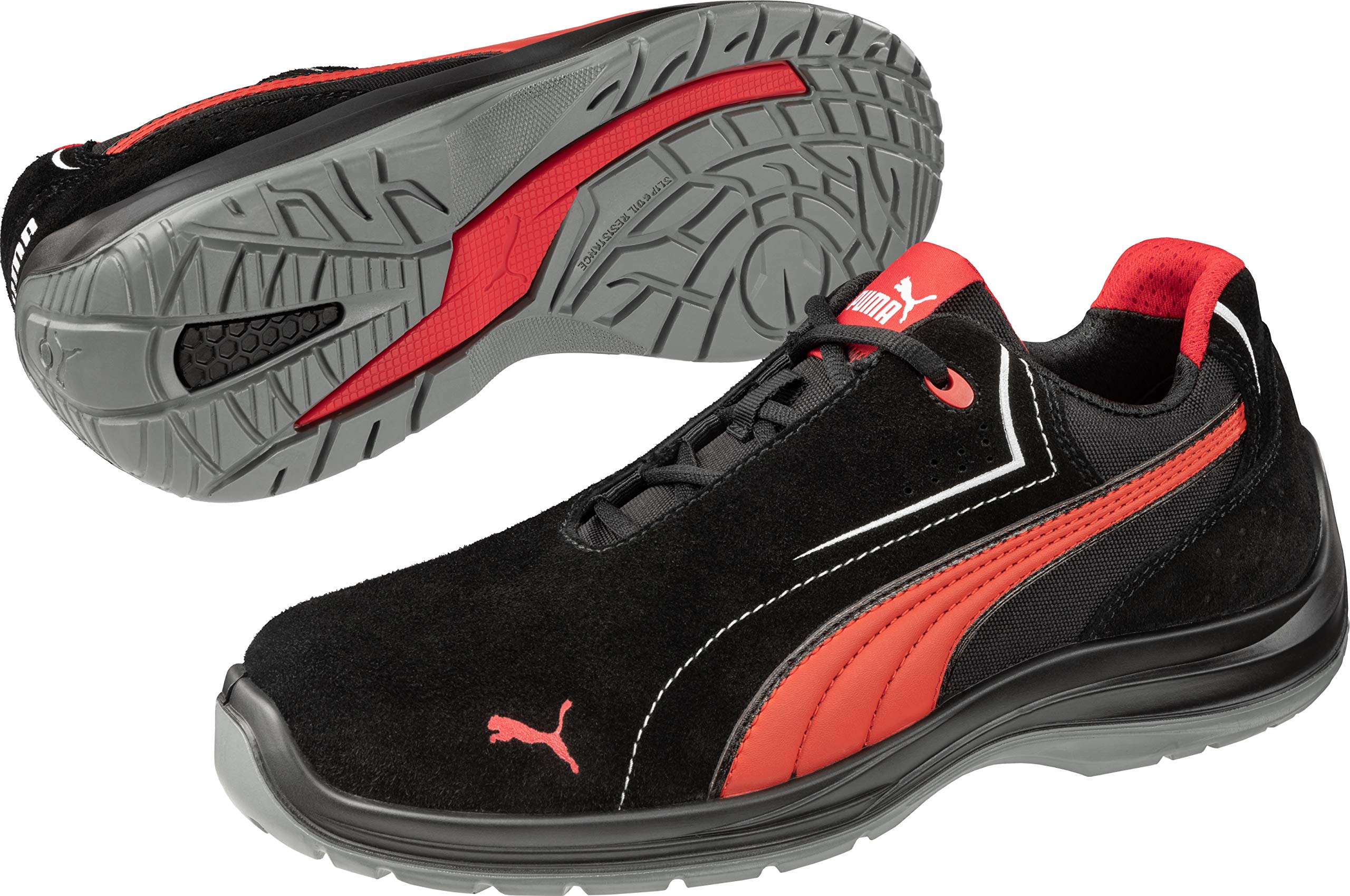 PUMA Safety Touring Black Suede Low Sicherheitsschuhe S3 ESD SRC mit Fiberglaskappe Sneaker Arbeitsschutzschuhe in Motor Sport Optik