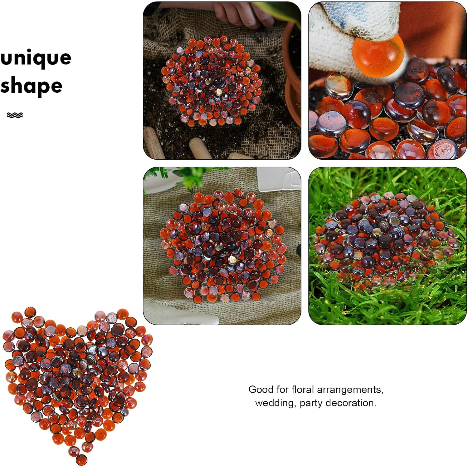 Fire Pit Glass Stones 16-19mm Brown Tempered Glass Beads 1kg Bag for Fireplace and Aquarium Decoration Fire-Resistant and Explosion-Proof