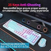 Vista 3 de HUO JI Teclado para juegos con cable USB con retroiluminación LED arcoíris, teclas flotantes, sensación mecánica, resistente a derrames, ergonómico
