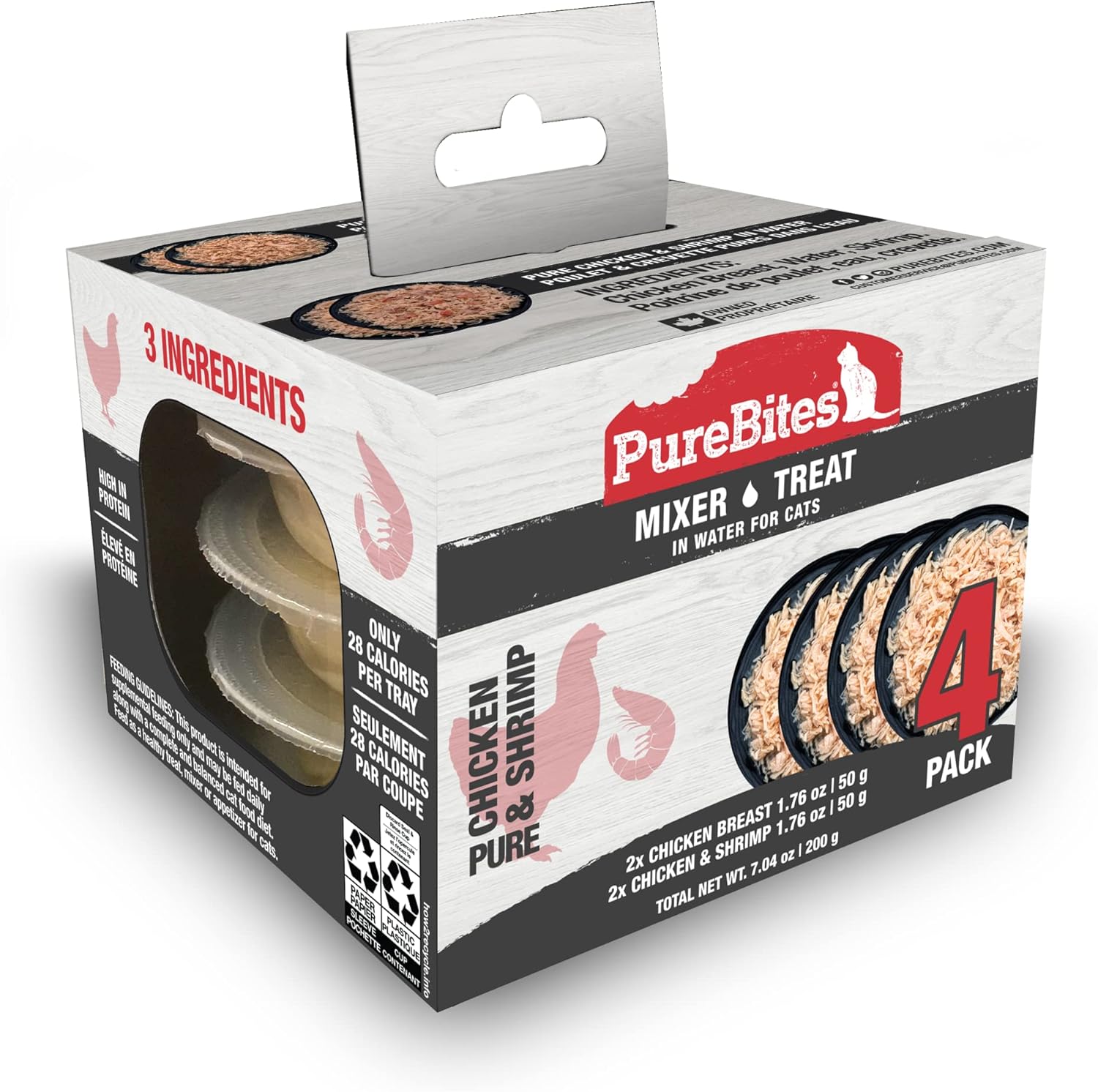 Purebites Mixers Variety 4-Pack For Cats, 7.04Oz / 200G (2 Each Chicken Breast In Water 1.76Oz / 50G And 2 Each Chicken Breast & Wild Shrimp In Water 1.76Oz / 50G)