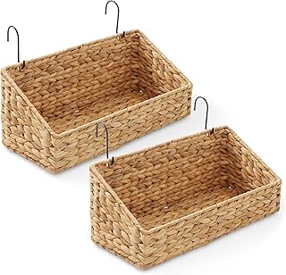 Casafield Set of 2 Hanging Baskets with Hooks - Natural, Hyacinth Woven ...