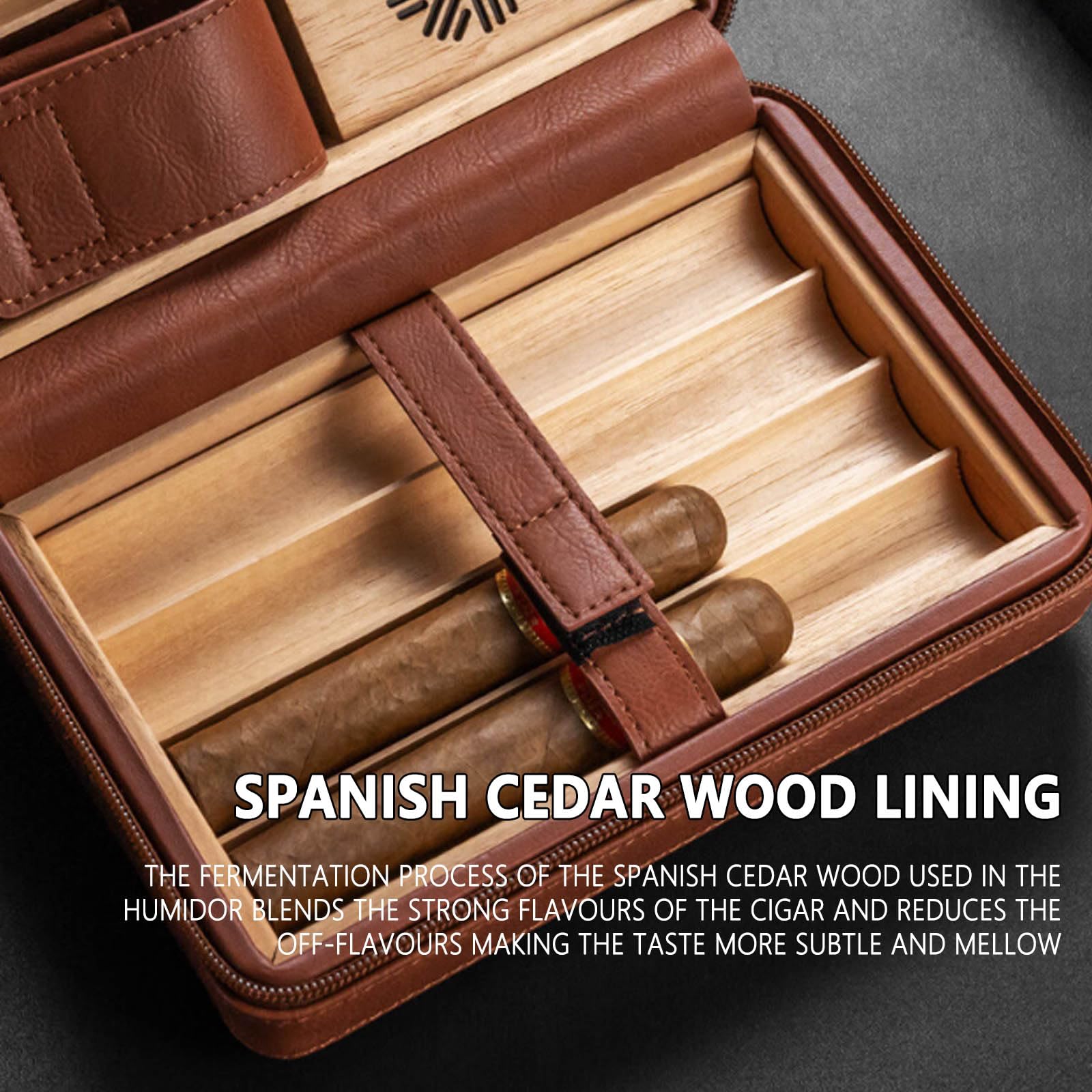 Humidor per Sigari, Portasigari Portatile con Umidificatore per 6 Sigari Humidor da Viaggio Portatile Portasigari in Pelle B