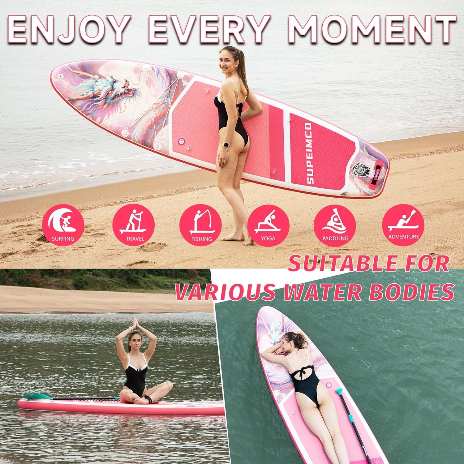 Inflatable Stand Up Paddle Board - Upgraded Glue-Free Hot Melt Technology, Long Service Life, 10'6", Anti-Slip EVA Deck, Full SUP Accessories, Included for Adults Youth All Skill Levels