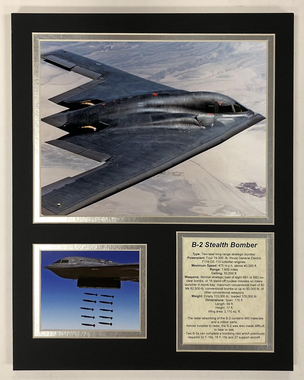 Legends Never Die B-2 Stealth Bomber - 11" x 14" Unframed Matted Photo Collage
