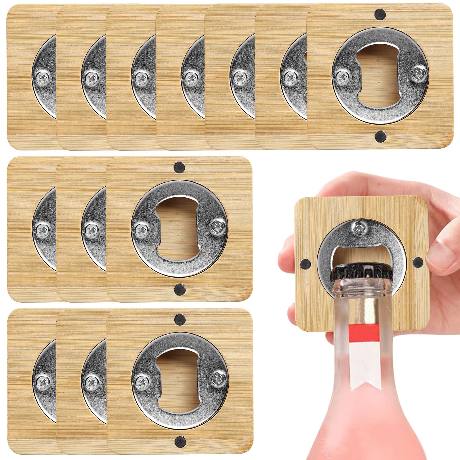 Lot De 12 Décapsuleurs En Bois PRITOK - Acier Inoxydable Et Bambou - Aimanté Pour Frigo - Cadeau Homme