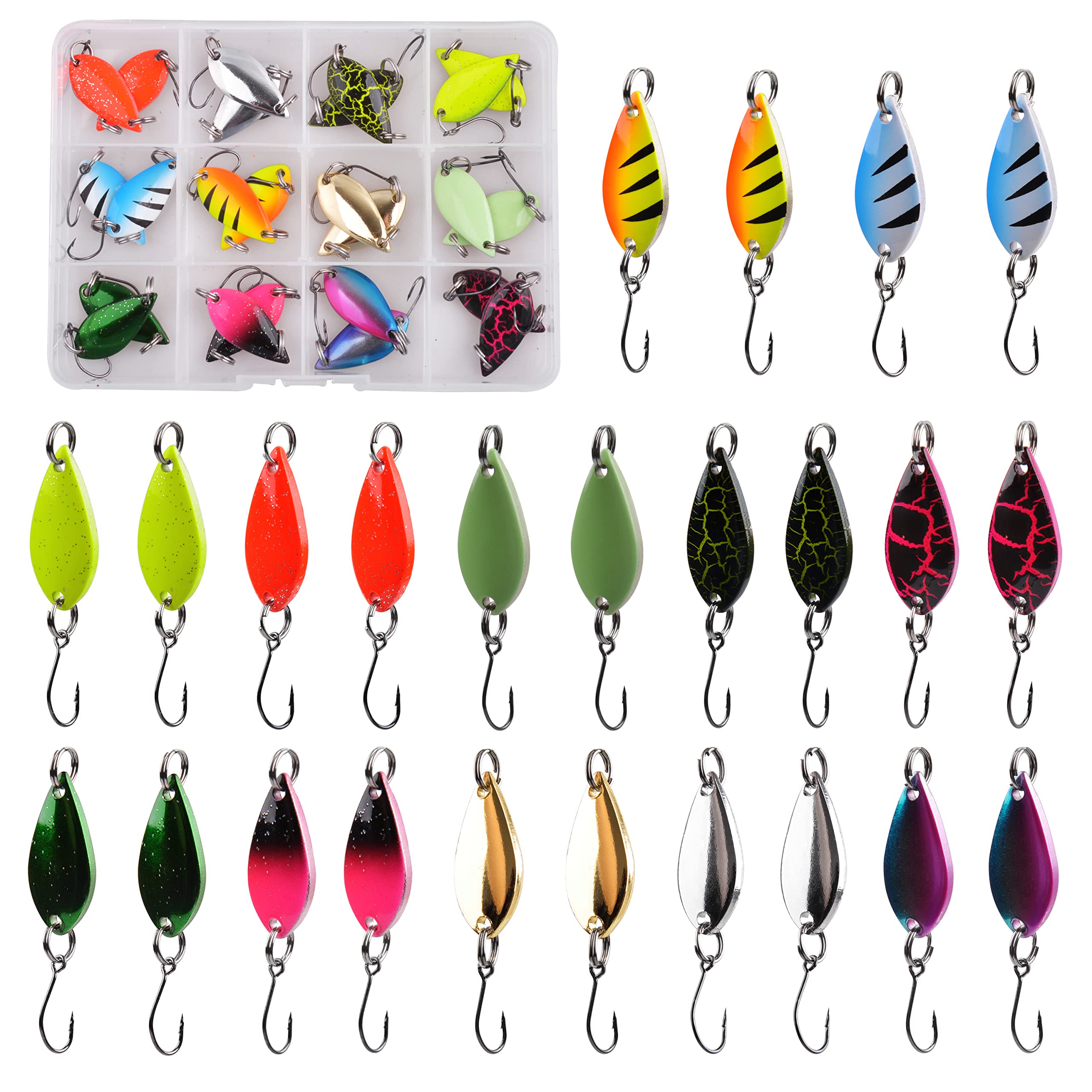 Trout Spoons Lures for Fishing, 12pcs Metal Spoon Jigging Spoon with Single Hook Trout Fishing Lures for Bass Pike Crappie Walleye