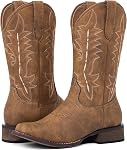 Womens Square Toe Cowboy Boots Mid Calf Western Cowgirl Boots Pull On Fashion Embroidery for Country Concert