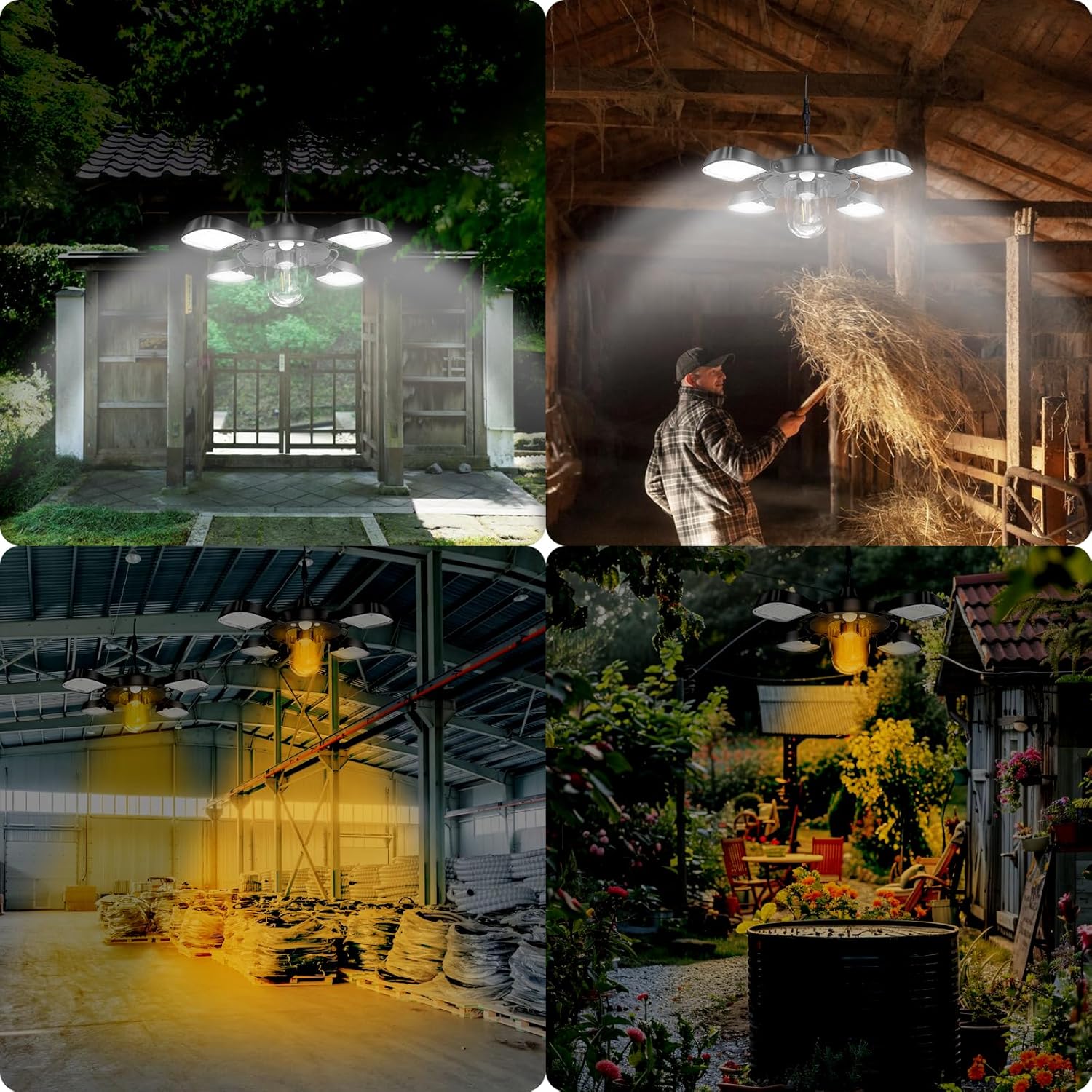 Eleganted Solar Shed Light Indoor Outdoor, Upgrade 192LED Solar Pendant Light with 5 Lighting Modes, Cool or Warm White LED Light Indoor with 2 Sensors & Remote for Chicken Coop Garage Gazebo Barn