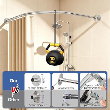 KINGSOW L-Shaped Shower Curtain Rail: Adjustable 90-130 x 90-130 cm, Silver