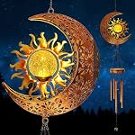 Solar Wind Chimes with LED Light-Outside Moon Sun Lighted Waterproof Wind Chime for Garden, Tree, Patio Hanging Ornament