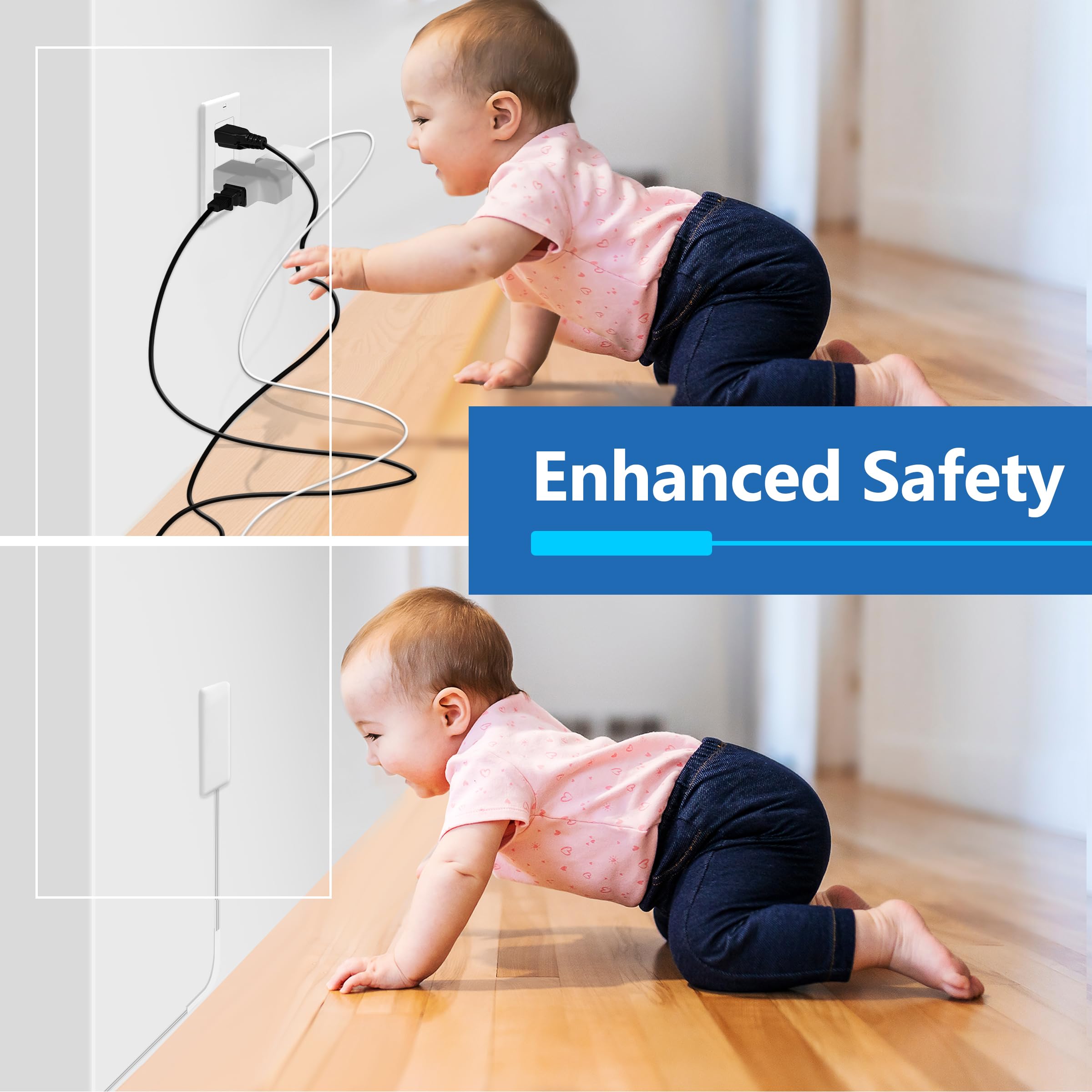 LIDER Steckerverlängerung mit 3 Buchsen, 12W USB, Typ A und USB Typ C, ultradünne Wandplattenstecker mit Kabelverlängerung, 3 Ausgänge, Netzfilter, flaches Gesicht, Fi-Design