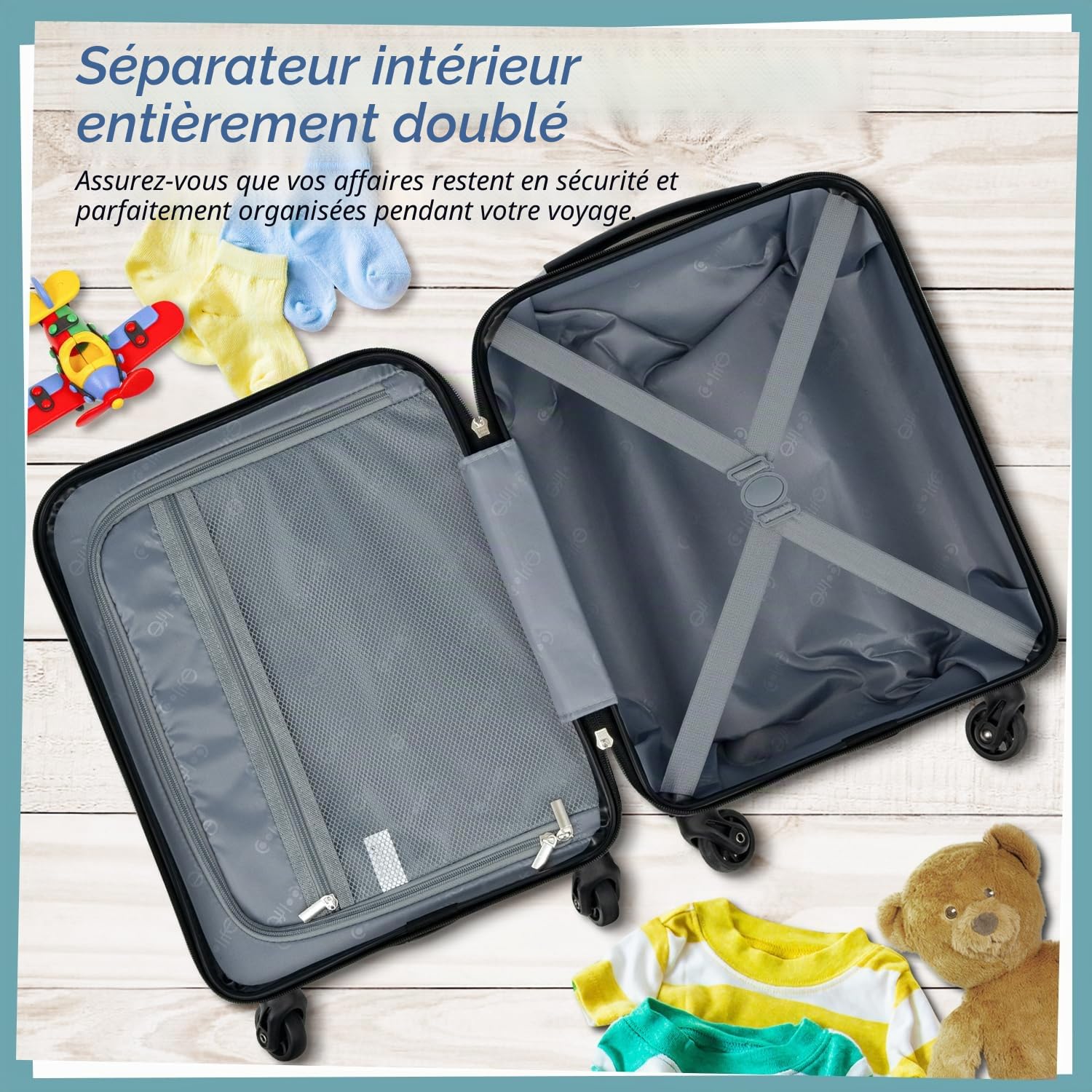 COOLIFE - Ensemble de bagages pour enfants, 5 pièces, 40,6 cm, bagage à main, housse rigide, spinner, bagages pour enfants, bagages de voyage, pour filles et garçons, Monstre, Set di valigie da 5