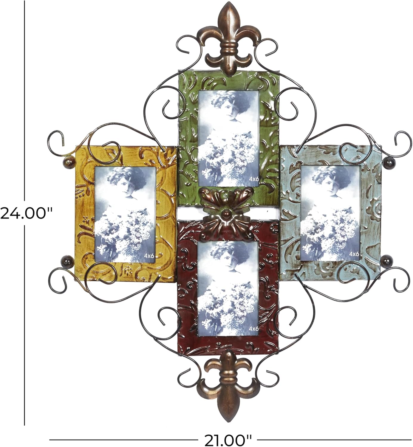 Deco 79 Metal Scroll 4 Slot Wall Photo Frame, 21" x 1" x 24", Multi Colored