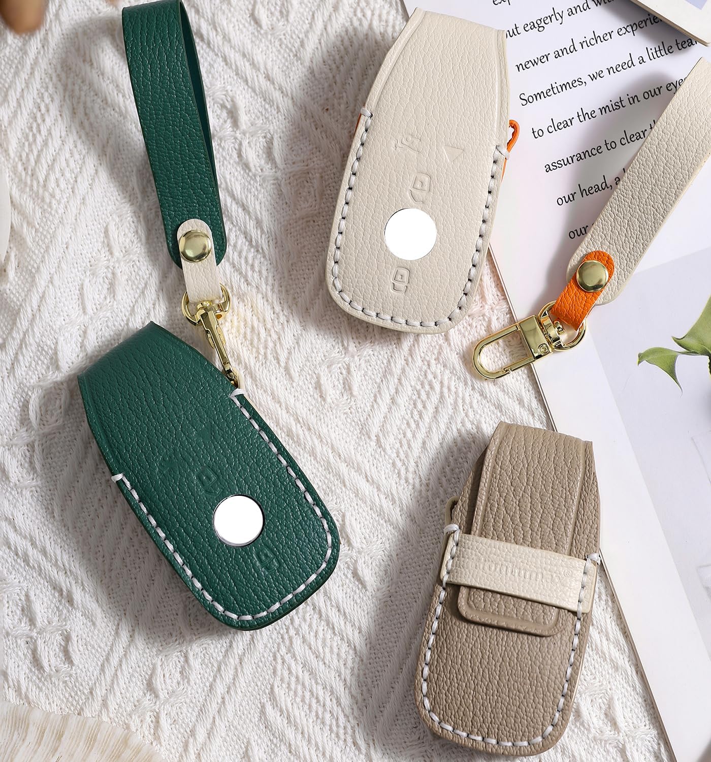 Genuine Leather Key Fob Cover Case for Mercedes-Benz A E S C GLE GLC EQB EQC GLA GLS AMG G63 250 300 2020-2024 Key Holder (Green) - Image 6